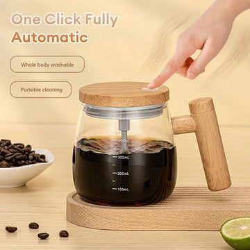 Power Sip – Self-Stirring Glass Mug with Wooden Lid