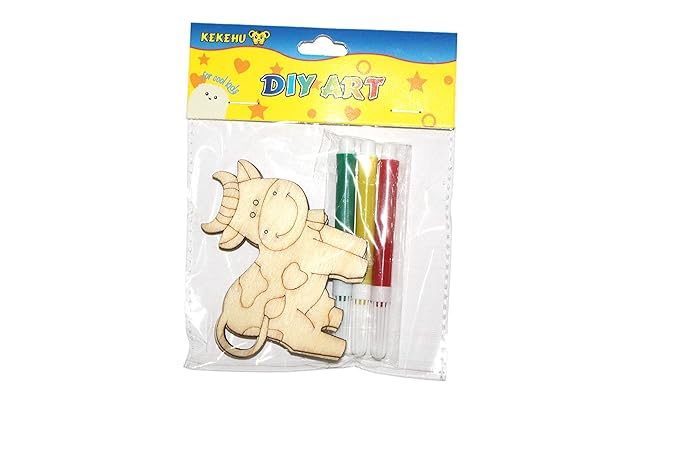 DIY Wooden Cow Coloring Kit for Kids – Includes 3 Markers