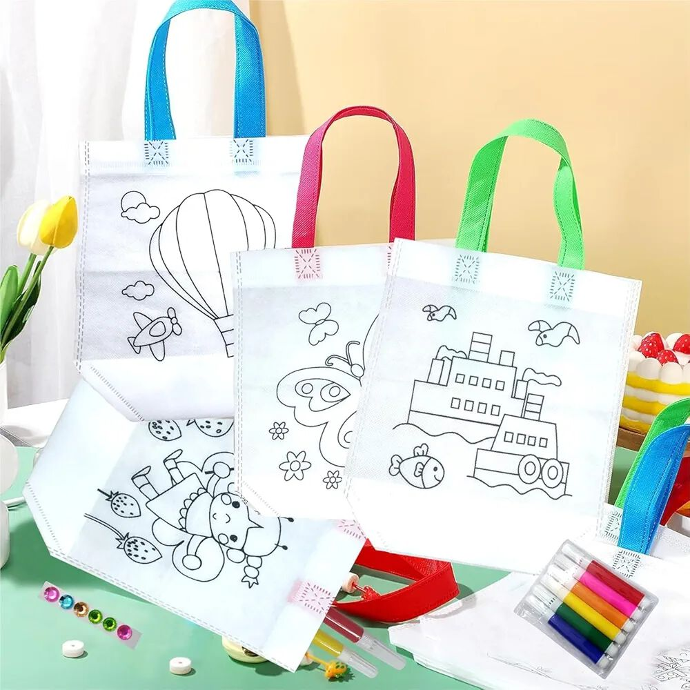 DIY Colorable Tote Bags for Kids – Fun Craft Activity Bag ( Pack of 12)