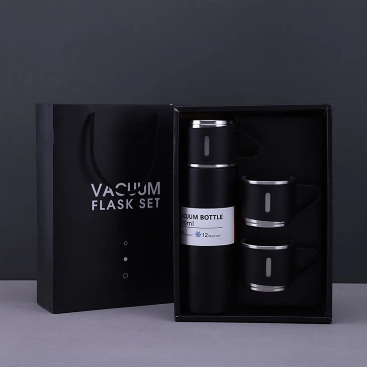 Premium Vacuum Flask Gift Set – 500ml Bottle with 2 Stainless Steel Cups